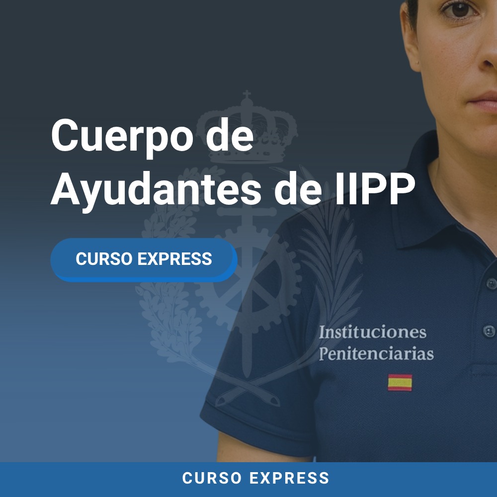 Curso exprés del Cuerpo de Ayudantes de Instituciones Penitenciarias: agente uniformado junto al escudo de Instituciones Penitenciarias